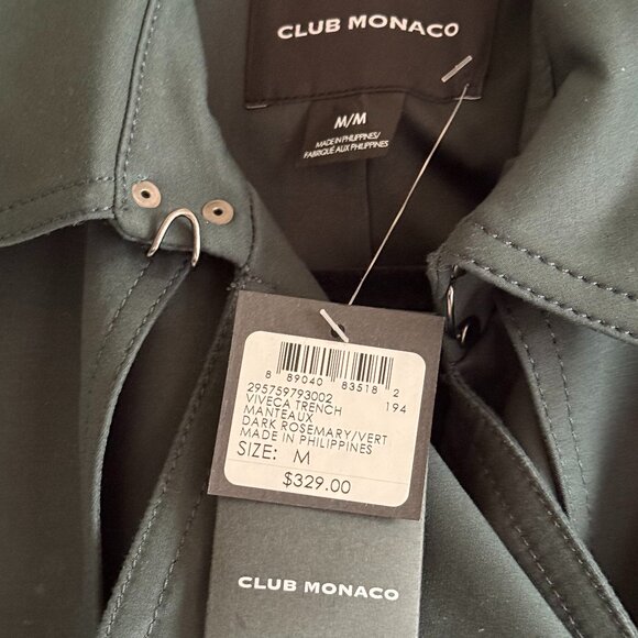 NWT Club Monaco Dark Green Trench Coat - Picture 6 of 6